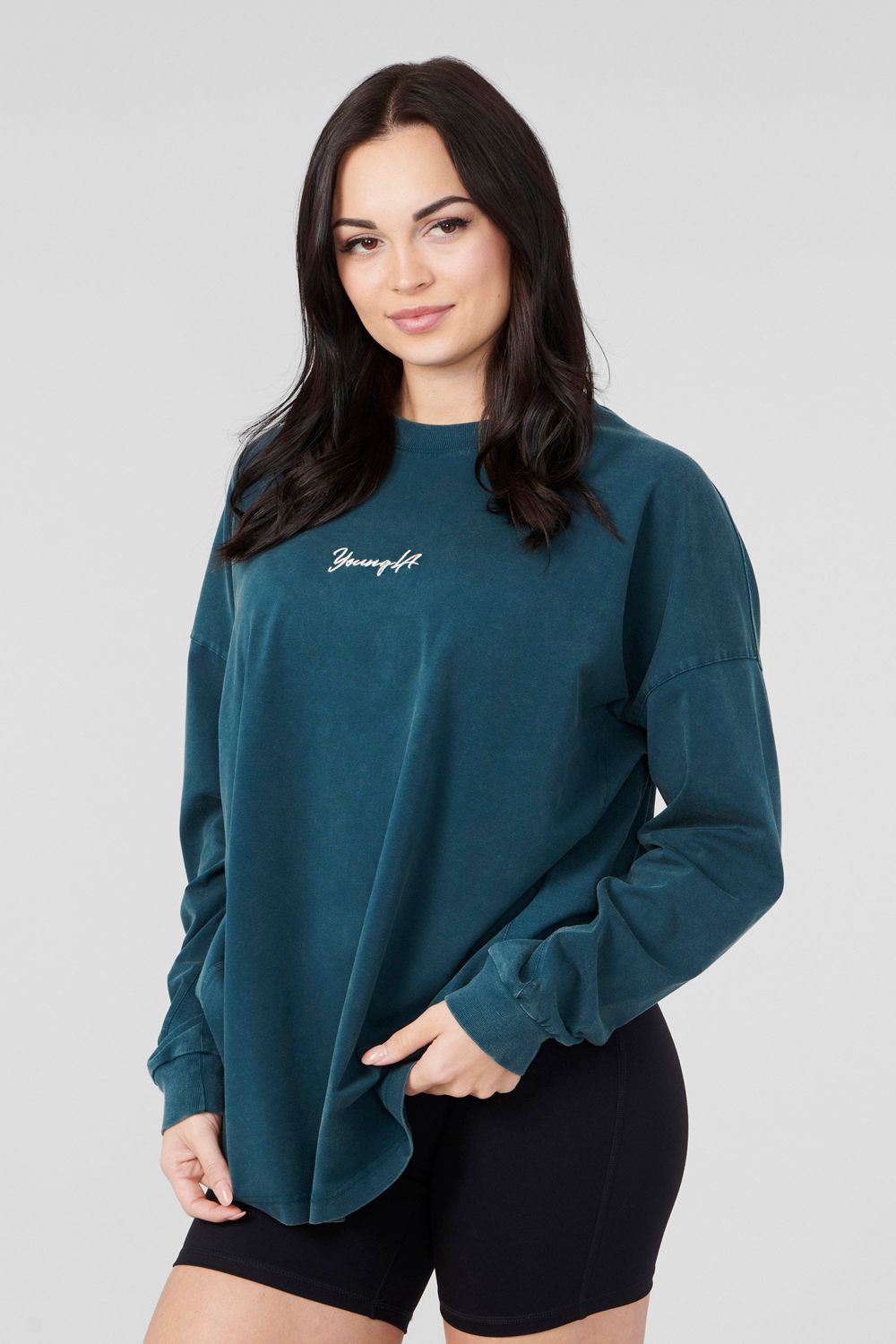 Young LA W416 Retro Long Sleeve Teal Canada | OLBW-04759