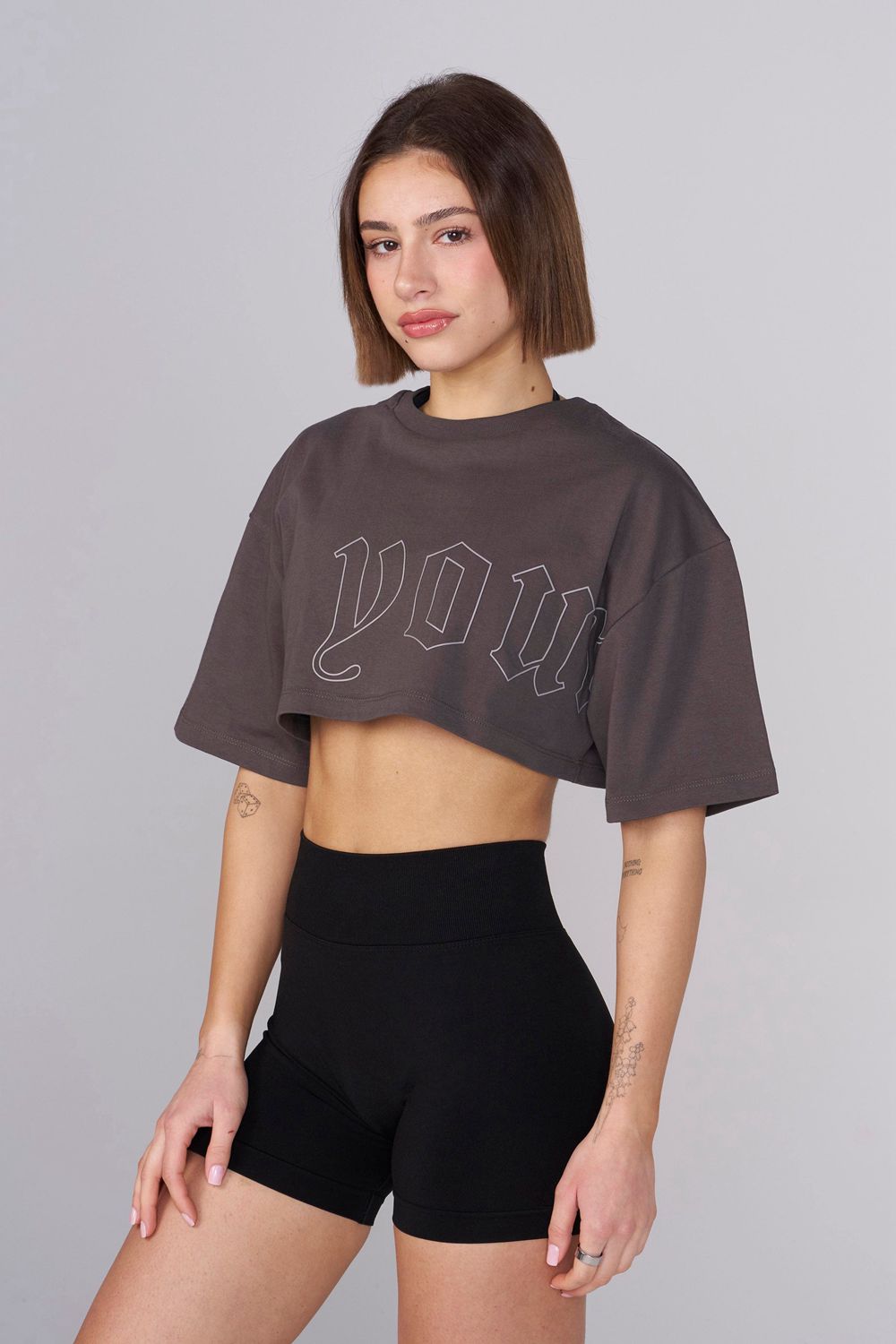 Young LA W436 - Urban Crop Tee Dark Grey Canada | KARI-43608