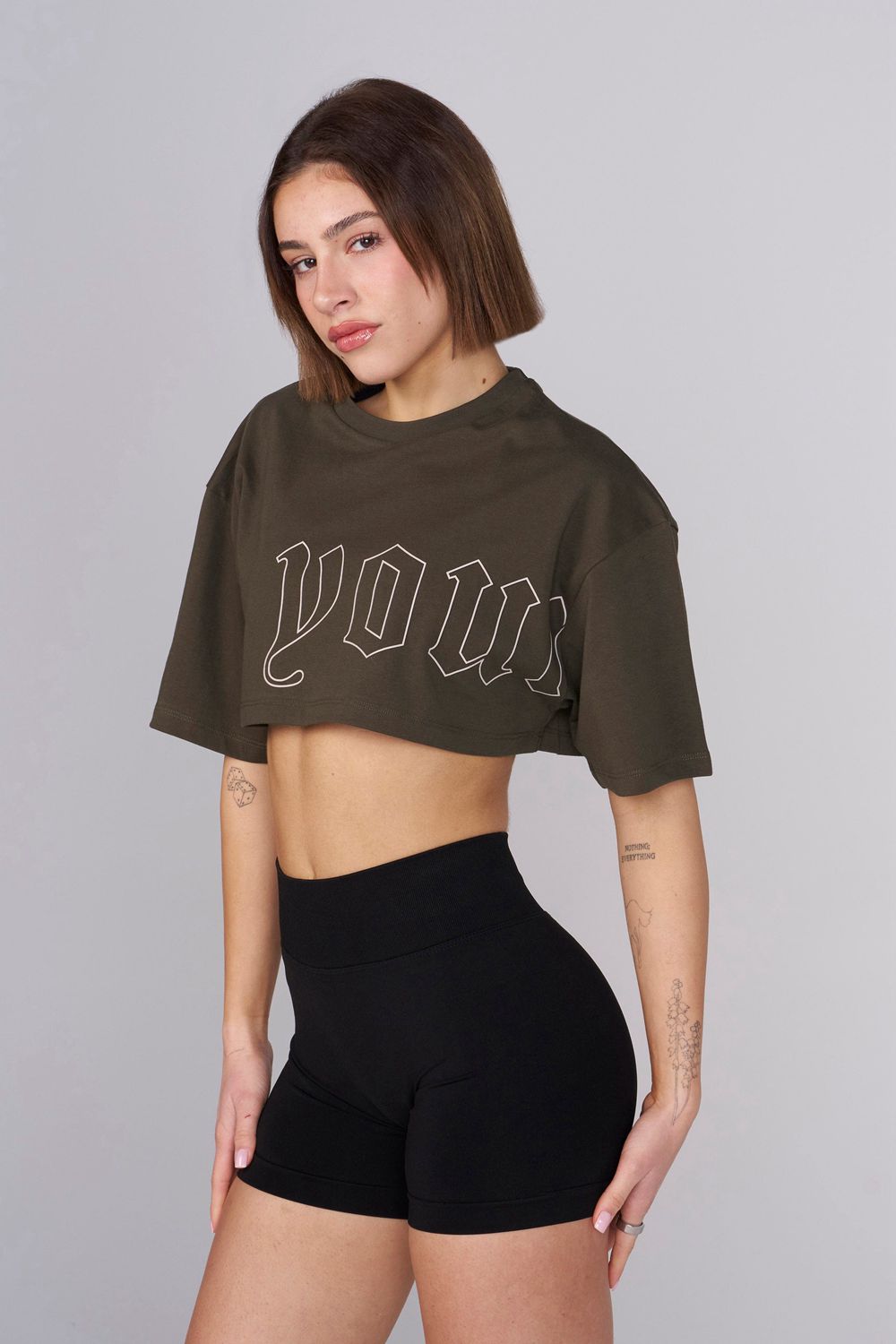 Young LA W436 - Urban Crop Tee Olive Canada | ULGV-82047