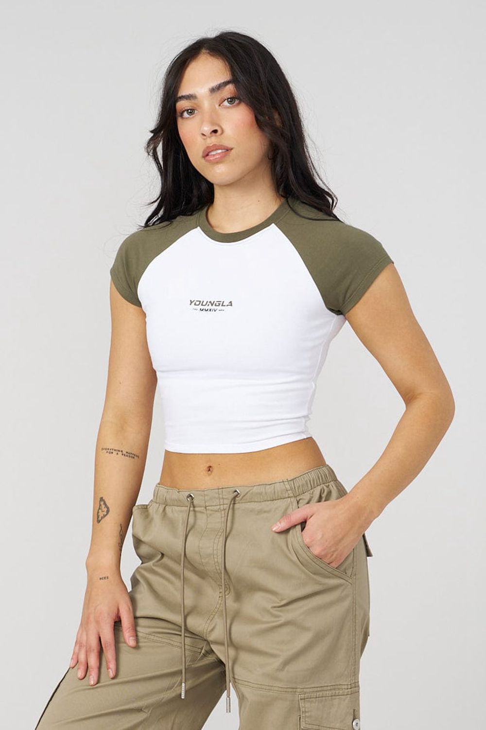 Young LA W441 Raglan Baby Tee Olive Canada | ZBHK-37926