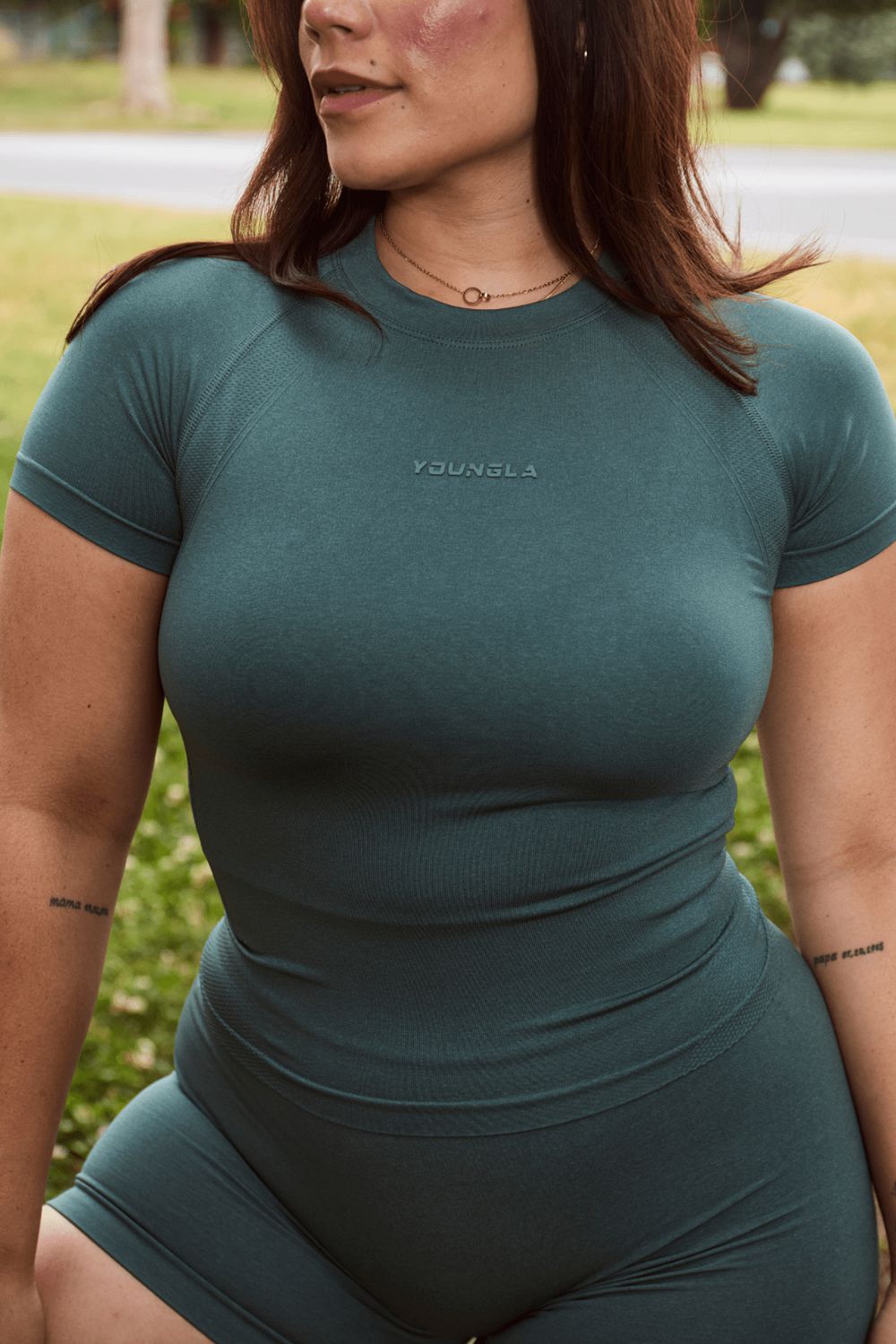 Young LA W446 Seamless Curve Compression Tee Teal Canada | KRDP-48263