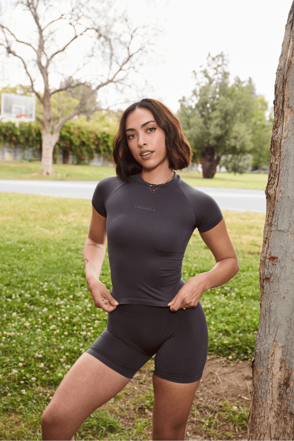 Young LA W446 Seamless Curve Compression Tee Grey Canada | IGWO-26789