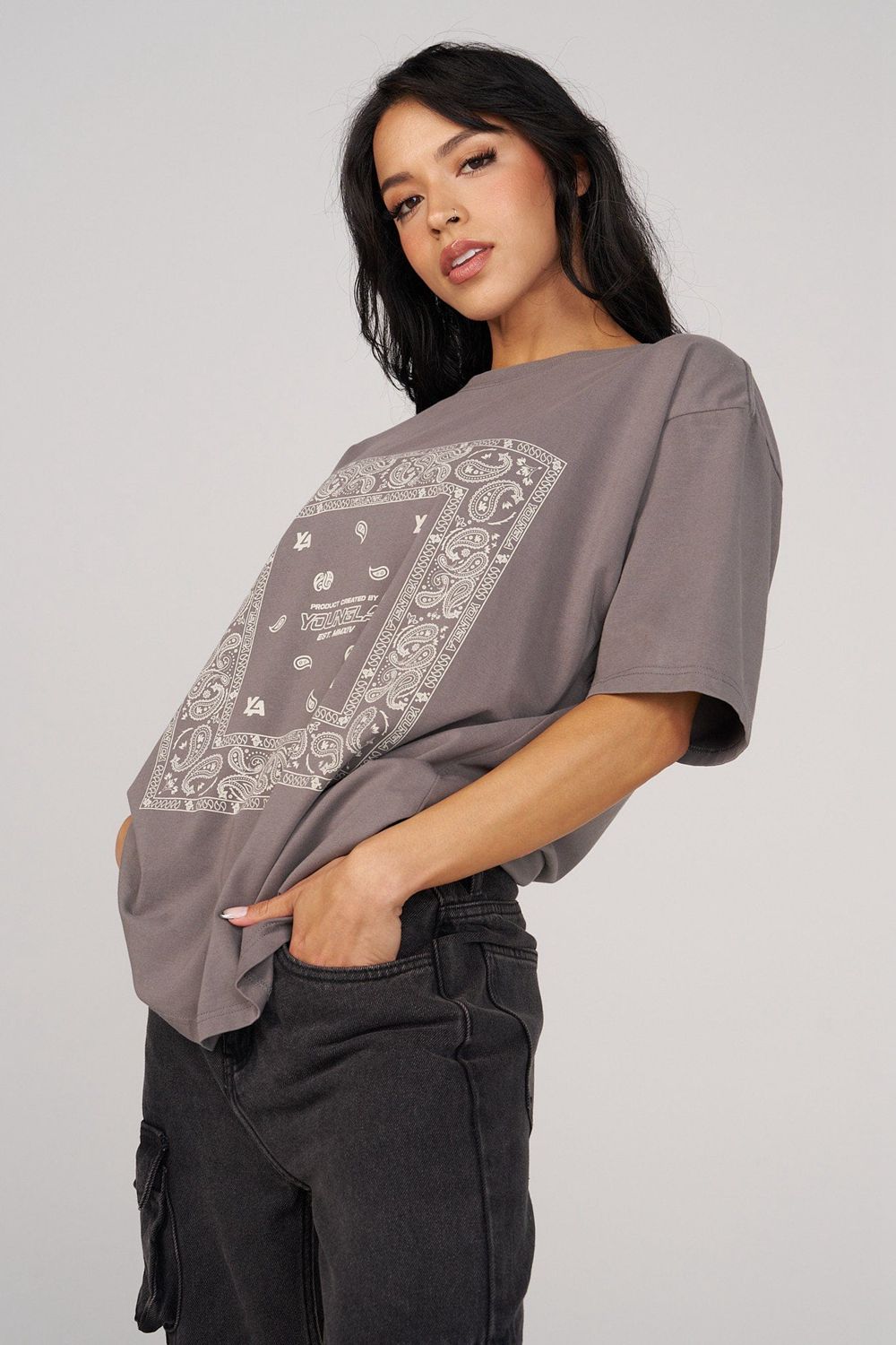 Young LA W448 Bandana Tee Grey Canada | MSZE-03619