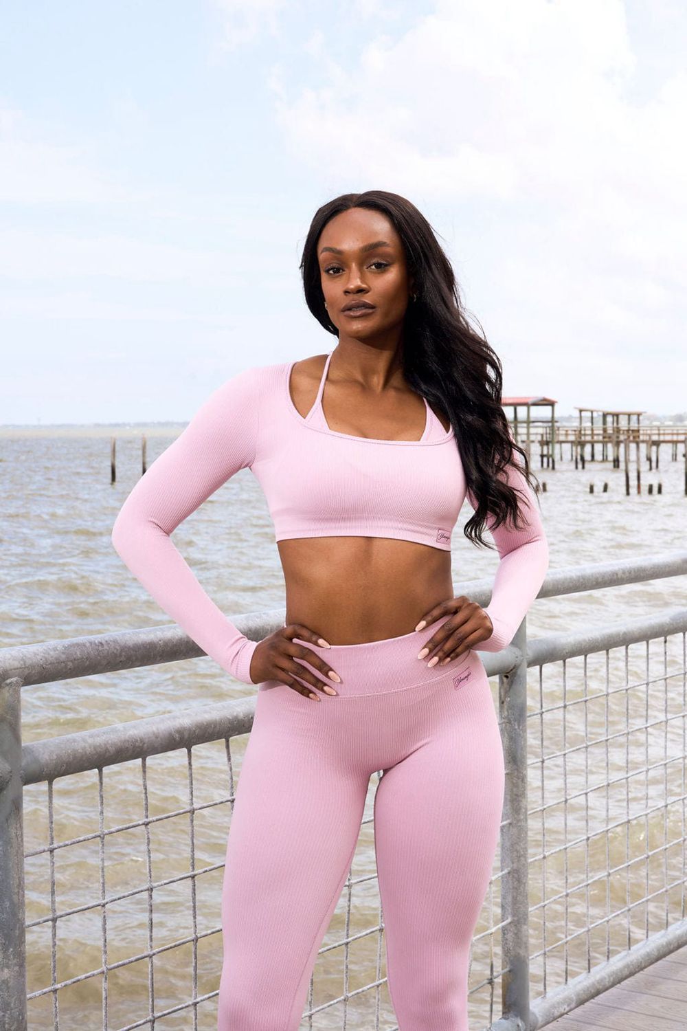 Young LA W449 Ribbed Seamless Longsleeve Crop Pink Canada | SXIV-80362