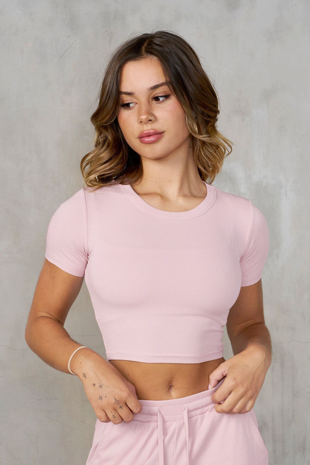 Young LA W451 Ivy Ribbed Tee Pink Canada | JDHM-26137