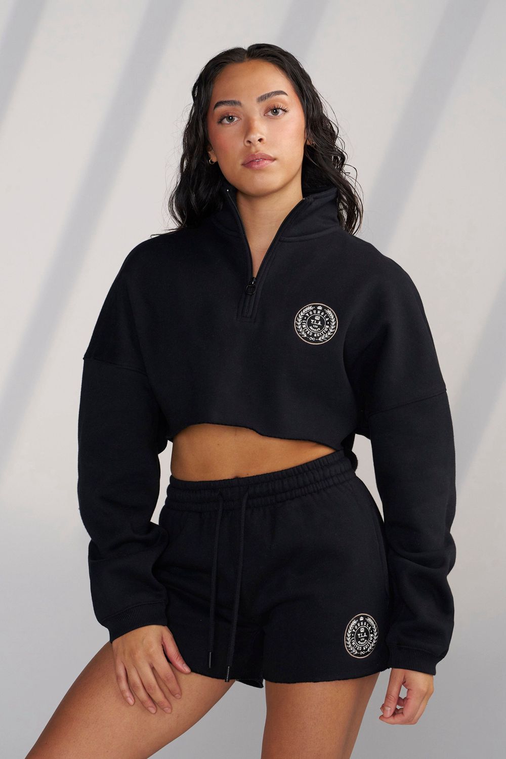 Young LA W525 - Teddy Crop Quarter Zip Black Canada | ETZL-31586