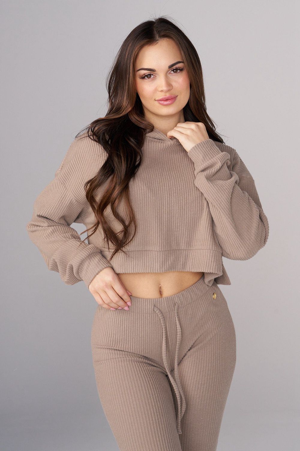 Young LA W545 Ava Crop Hoodie Khaki Canada | JHVP-67453