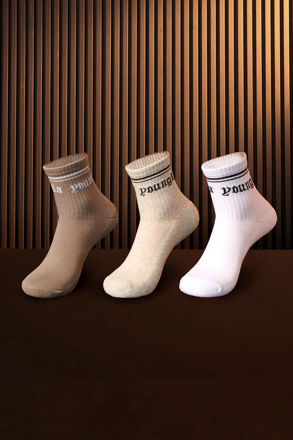 Young LA W605 - Urban Crew Sock 3 Pack White Brown Beige Canada | HOBL-78610